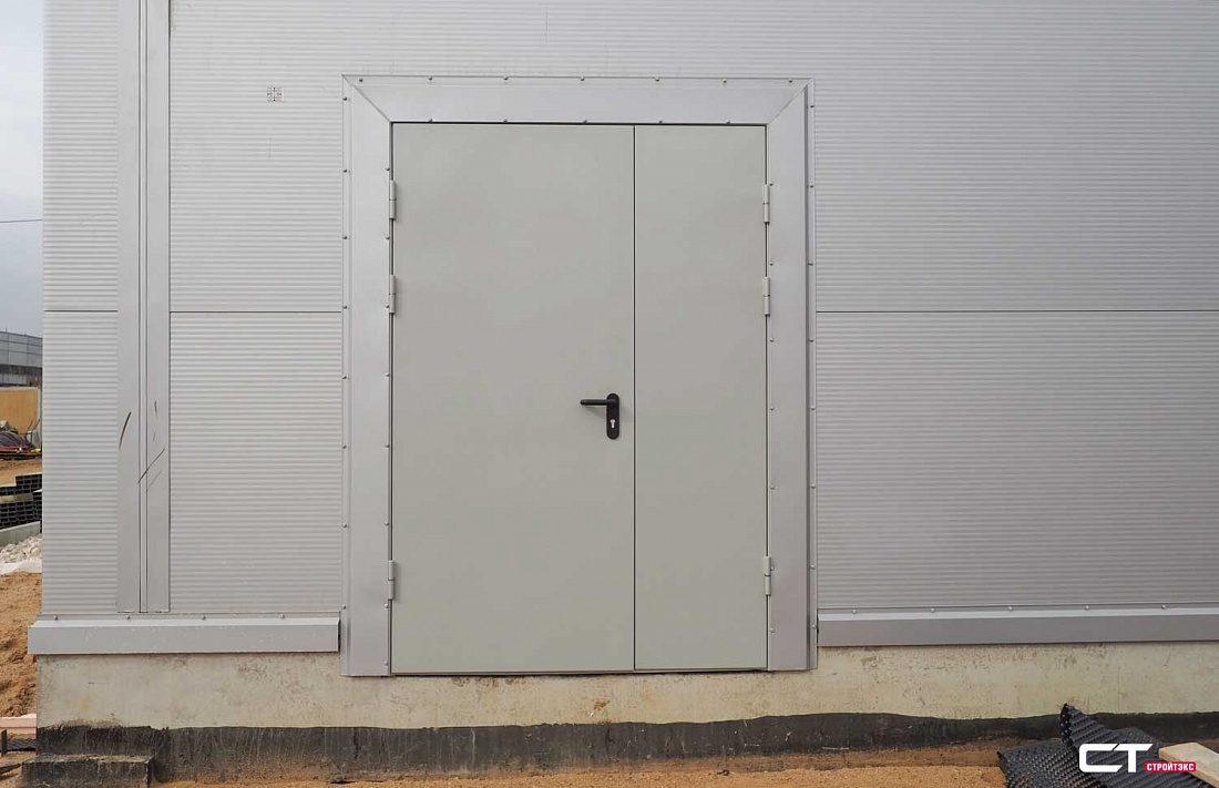 Дверь двупольная металлическая с алюминиевой накладкой и остеклением 300х400